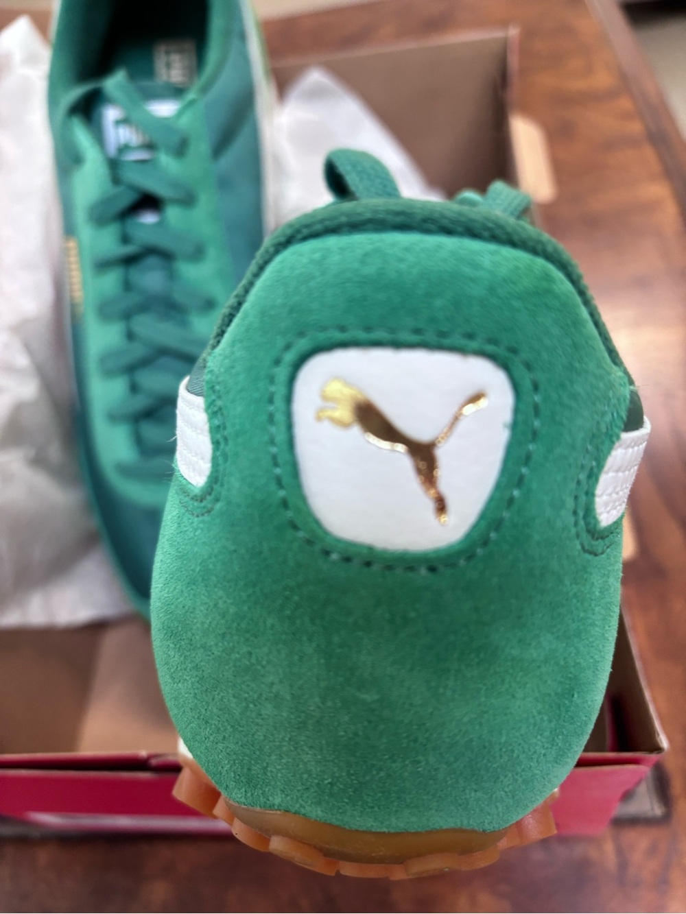 Puma Men’s Green Suede & Textile Low-Top Sneakers - Picture 4 of 9